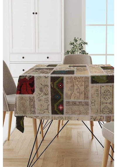Krem Patchwork Dokuma Leke Tutmaz Masa Örtüsü Mso289n11