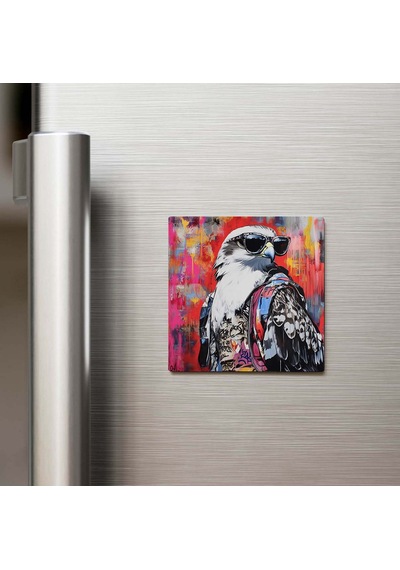 Falcon - Doğan - Güneş Gözlüklü Style - Buzdolap Magneti - 9x9 Cm