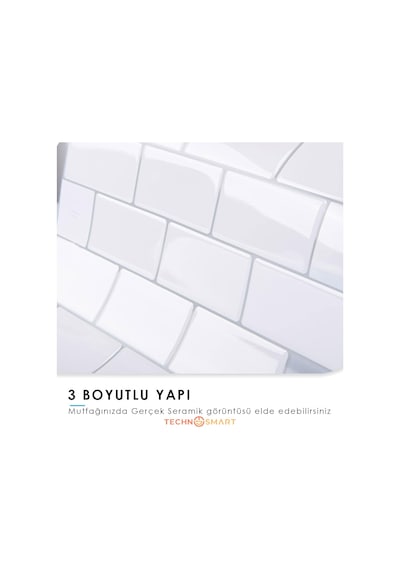 Technosmart 3d Kendinden Yapışkanlı 30 30cm Kaplama Seramik Görünüm Beyaz Duvar Sticker Mutfak Banyo