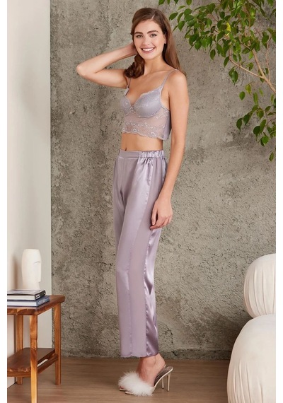 Pierre Cardin 7025 Kadın Royal 4'lü Saten Takım Gelin Set ROYAL