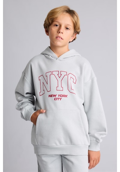 Defacto Overshirt Fit Kapüşonlu Kanguru Cepli Baskılı Sweatshirt Erkek Çocuk I6078a826wngr91 Gri-gr91