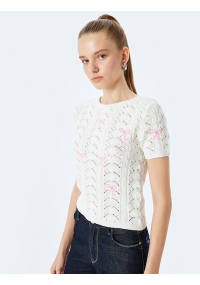 Koton Fiyonklu Kısa Kollu Ajurlu Slim Fit Bisiklet Yaka Triko Kazak Ekru Desenli 5sal90002ıt Ekru Desenli Ekru Koton Fiyonklu Kısa Kollu Ajurlu Slim Fit Bisiklet Yaka Triko Kazak Ekru Desenli 5sal90002ıt Ekru Desenli Ekru