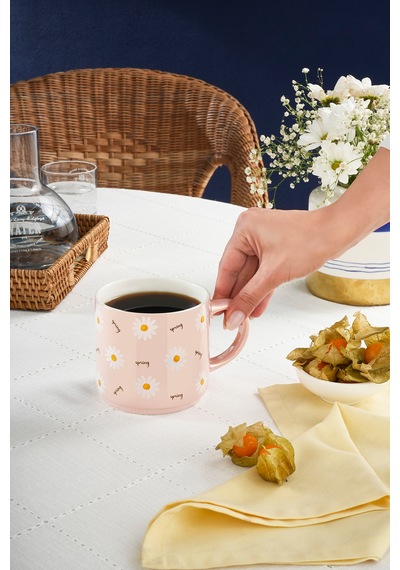 Karaca Daisy Lüsterli Pembe Papatya Desenli Mug 420 Ml