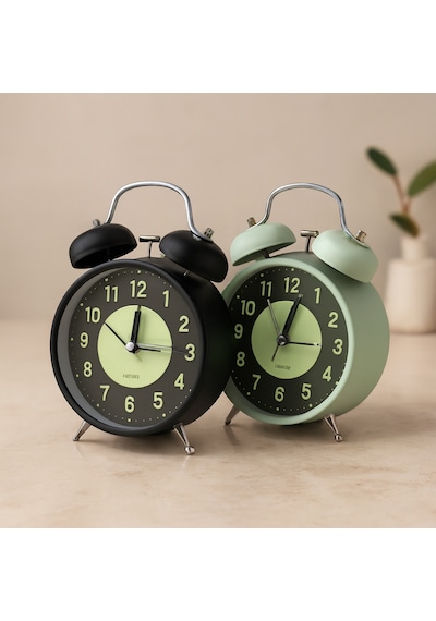 Twin Bell Metal Masa Çalar Saat 11 Cm Pilli, Işıklı, Fosforlu Renkli