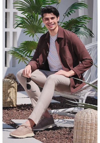 İmza Kahverengi Berberi Yaka Slim Fit Esnek Mont 1007260154 Koyu Kahverengi