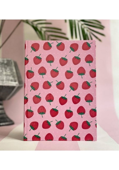 Çilek Temalı Planner Kartın Kapak Defter Pembe