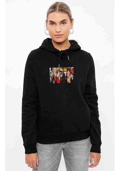 One Piece Anime 2 Baskılı Siyah Kadın Kapşonlu Sweashirt