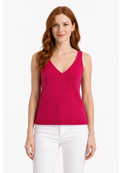 Neden Tekstil Kadın V Yaka Askılı Triko Süprem Atlet T-shirt - Pembe