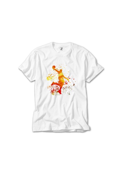 Basketball Fire Silhouette Beyaz Tişört Beyaz
