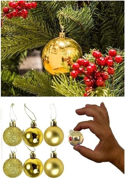 12 Li Süs Mini Yılbaşı Topu Noel Çam Ağacı Topu 12 Adet Gold 2,5 Cm Süs Topu Parlak Gold Mat Gold