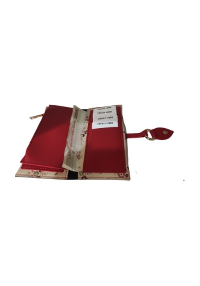 Barsecollection Çiçek Desenli Pudra Çok Bölmeli Kadın Cüzdanı-Altın