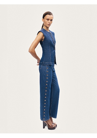 Nocturne Metal Düğme Detaylı Denim Pantolon N26yd18167 Koyu Mavi