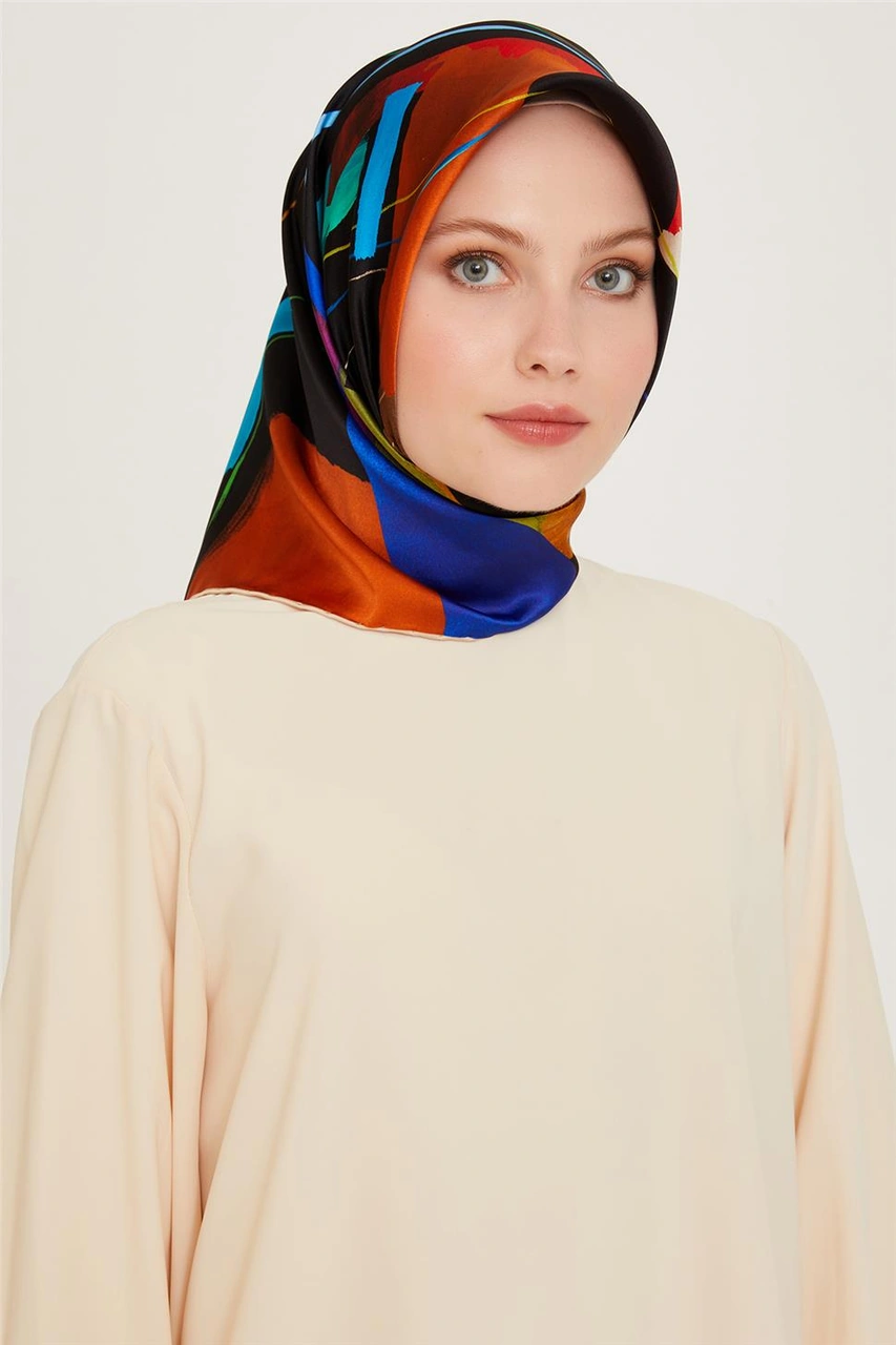 Armine Geometrik Desenli Twill Saf İpek Eşarp 9241d 83 83