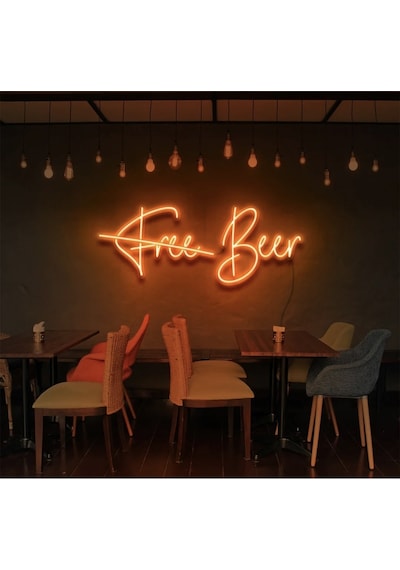 Free Beer Yazılı Neon Tabela Turuncu