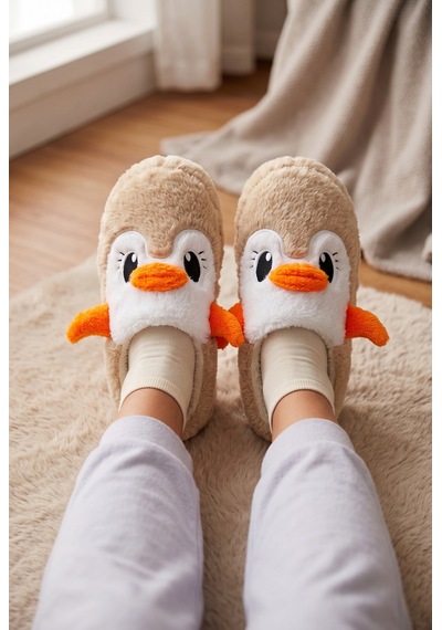 Stwenn Kadın Peluş Ev Terliği Penguen Desenli Kışlık Sıcak Tutan Kapalı Burun Yumuşak Tabanlı Rahat Pandufu Vizon Stwenn Kadın Peluş Ev Terliği Penguen Desenli Kışlık Sıcak Tutan Kapalı Burun Yumuşak Tabanlı Rahat Pandufu Vizon