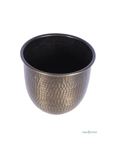 Yapay Çiçek Sitesi Metal Darbeli Cezve Saksı 14 Cm Bronz