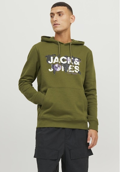 Jack & Jones Logolu Kapüşonlu Sweatshirt - Dust 12240214 Olive Branch Lacivert