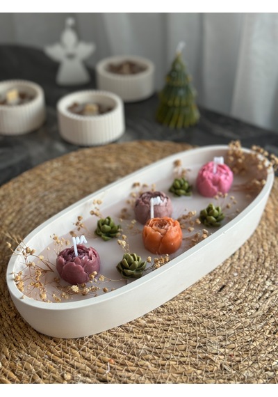 Kübra Design Candles Dekoratif Tabakta Mini Gül Bahçesi Mum