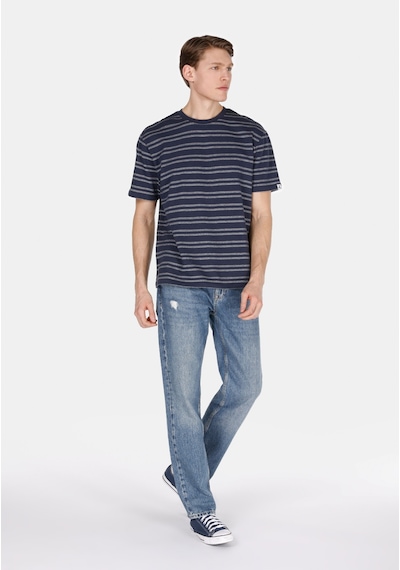 Colin's Colins Comfort Fit Yuvarlak Yaka Çizgili Erkek Lacivert Kısa Kol Tişört Cl1073624 Q1.v1 Nav Lacivert