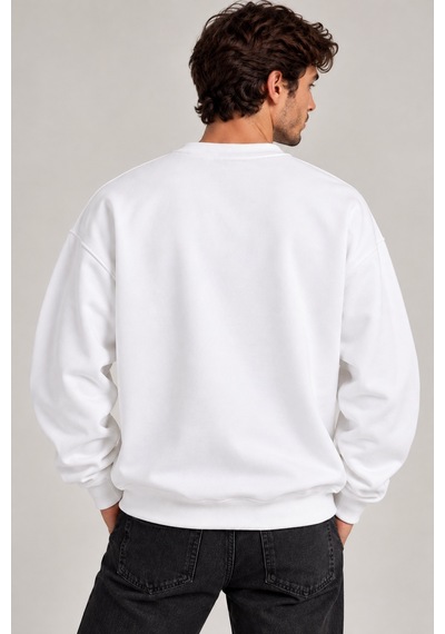 Gıovera Y Jaguar Premium Oversize Erkek Sweatshirt %100 Pamuk Beyaz