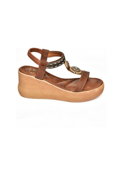 Fox Shoess258136009 Taba Dolgu Tabanlı Kadın Sandalet Taba