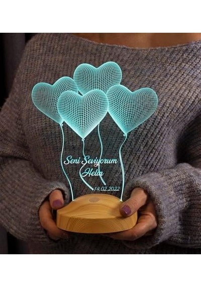 Sevgiliye Özel Kalpli 3d Led Lamba - Uçan Kalpler Tasarımıyla Romantik Ve Anlamlı Hediye 3 Boyutlu 3d Led Lamba, Masa Ve Gece Lambası .