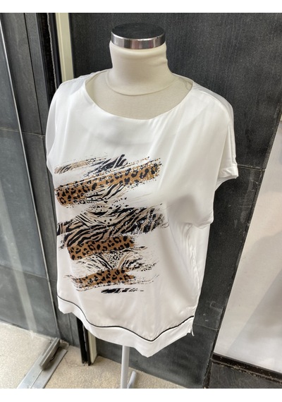 Pera Moda Büyük Beden Baskı Desenli Kısa Kollu Bluz Gömlek Vizon