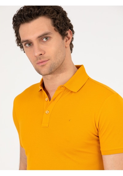 Koyu Sarı Polo Yaka Slim Fit Basic Merserize T-shirt Sari