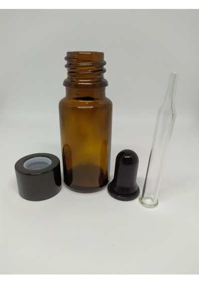 10Ml Cam Amber Şişe İnce Cam Damlalıklı Siyah Metal Kapak(10 Ad.)