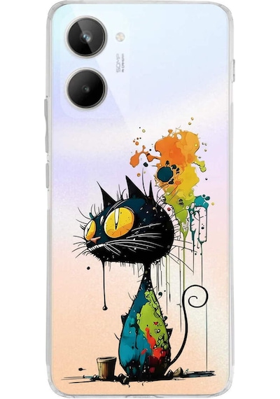 Realme 10 4g İle Uyumlu Splash Kedi Tasarımlı Şeffaf Silikon Kılıf Şeffaf