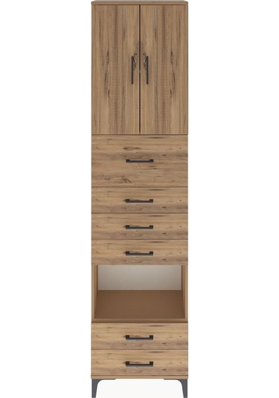 Arges Dolap 3 Raflı 6 Çekmeceli 2 Kapaklı 60x30x243 Çam-çam Çam