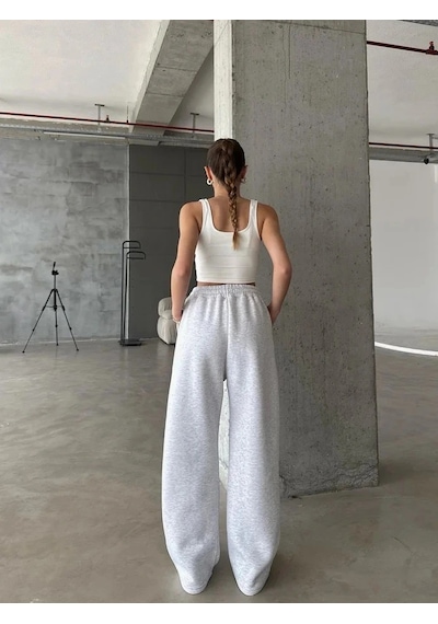 3 İplik Şardonlu Oversize Eşofman Gri Gri