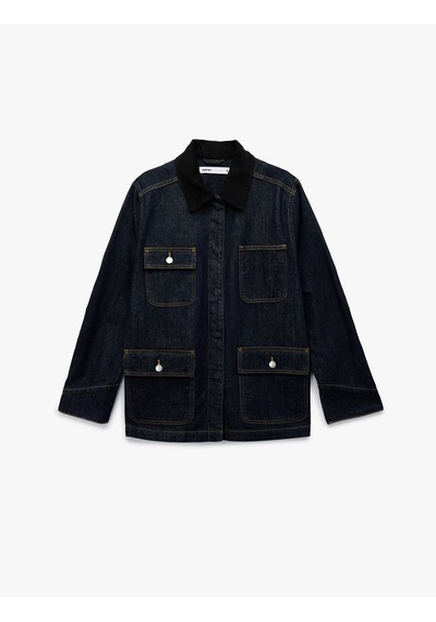 Koton Uzun Kollu Cep Detaylı Gömlek Yaka Denim Ceket Orta İndigo 6wal50008md Indigo