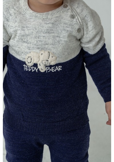 Babyhola Çocuk Teddy Bear Detay Kazak Pantolon Bere Triko Kışlık Takım 22113 Lacivert