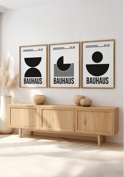 Huhuli Ahşap Çerçeveli 3'lü Bauhaus Tablo Huhu523