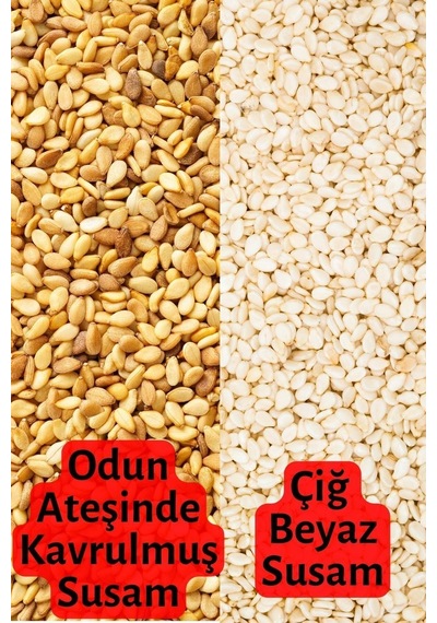 Odun Ateşinde Kavrulmuş Susam 500g + Kavrulmamış Beyaz Çiğ Susam 500g