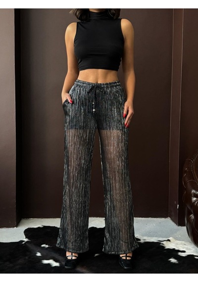 Verymoda Simli Piiseli Pantolon F2066 Siyah Gümüş