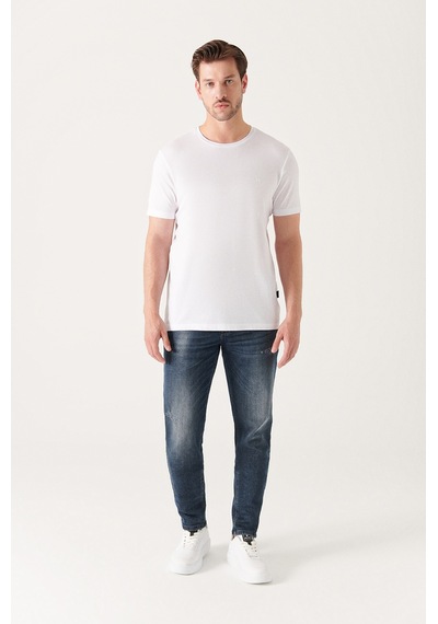 Avva Erkek Beyaz Ultrasoft Bisiklet Yaka Düz Standart Fit Normal Kesim Modal T-Shirt B001171 Beyaz