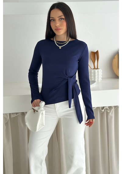 Noa & Noa Kadın Belden Bağlamalı Uzun Kollu Bluz Minimal & Şehirli Stil Lacivert