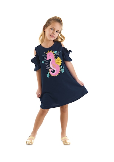 Denokids Mushi Denizatı Unicorn Kız Çocuk Elbise Lacivert