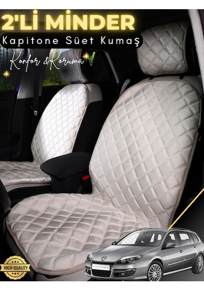 Renault Laguna 3 Uyumlu 2'li Süet Oto Koltuk Minderi Terletmez Universal Oto Aksesuar A4 Bej