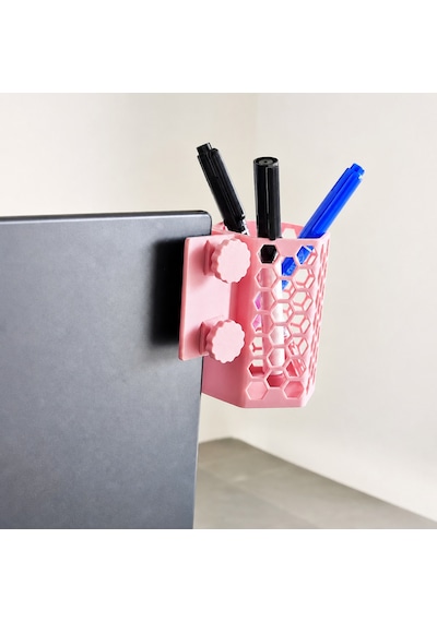 3d Baskı Monitor Kalemlik - Petek Desenli Laptop Kenar Altıgen Kalemlik-pembe