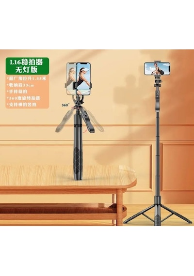 Profesyonel Tripod Ve Selfie Çubuğu L16 Bluetooth Uzaktan Kumandalı 153 Cm Cep Telefonu Yüksekliği Ayarlanabilir Masaüstü Portatif Taşınabilir İç Dış Mekan Evde Tatilde Kampda Kullanım Uygun