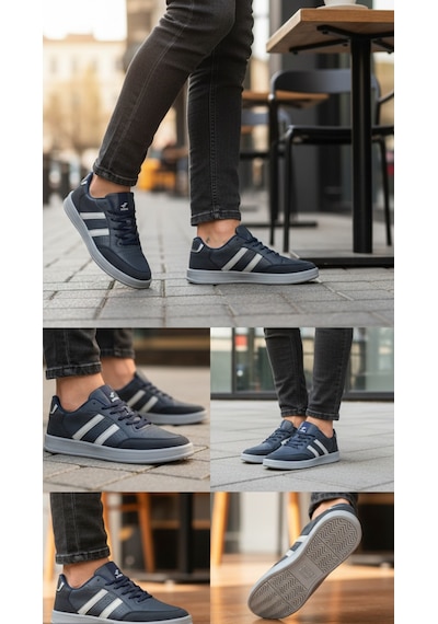 Fore Sport Erkek Günlük Yürüyüş Spor Ayakkabı Suni Deri, Hafif, Rahat, Darbe Emici Sneaker Lacivert Beyaz