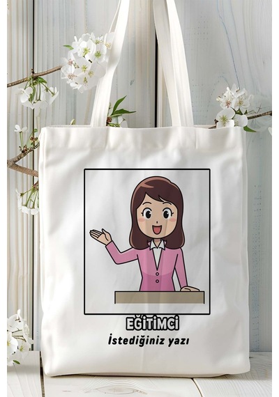 Art Hediye Eğitimci Baskılı Bez Omuz Çantası Kişiye Özel Model 7 Çok Renkli