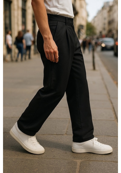 Cedy Denim Yüksek Kalite Erkek Yüksek Bel Pileli Baggy Chino Pantolon C358 Siyah