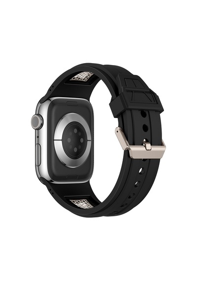 Apple Uyumlu Watch 44mm Zore Krd-117 Hava Alabilen Delikli Metal Süslemeli Desenli Silikon Kordon