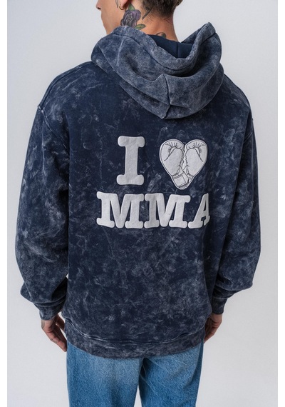 Respire Erkek Mma Baskılı Kapüşonlu Oversize Hoodie Lacivert