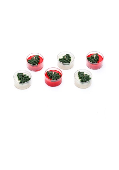 Yılbaşı 6lı Çamağacı Kabartmalı Spice Orange Kokulu Ekru-kırmızı Tealight Mum Seti Kırmızı