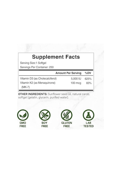 Deal Supplement D3 K2 Softgel, D3 5000 Iu & K2 Mk7, 250 Capsul